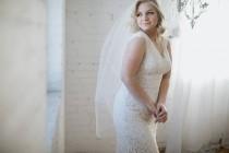 Fingertip length tulle bridal veil, 2 layer with blusher, optional trim, metal comb wedding photo - Fingertip length tulle bridal veil, 2 layer with blusher, optional trim, metal comb