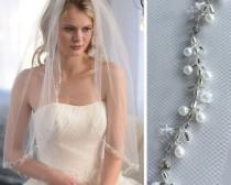 Beaded Pearl Wedding Veil, Pearl Bridal Veil, Beaded Veil, Tulle Veil, Veil with Comb, Floral Veil, 1 Layer Veil, Fingertip Veil ~VB-5034 wedding photo - Beaded Pearl Wedding Veil, Pearl Bridal Veil, Beaded Veil, Tulle Veil, Veil with Comb, Floral Veil, 1 Layer Veil, Fingertip Veil ~VB-5034