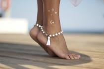 wedding photo - Rhinestone anklet with tassel beach wedding barefoot sandals,bangle,cuff,wedding anklet,barefoot sandal,ankle cuff,boho sandal
