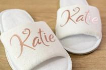 wedding photo - Name Bridesmaid slippers Personalised Wedding  Slippers name  Bride, Bridesmaid Gift, Bridal Party , Hen Open Toes Spa Slippers 28 colour