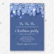 wedding photo -  Christmas Party invitation Fir pine tree branches light garland Winter holiday greeting card holiday
