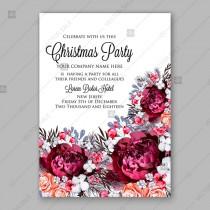 wedding photo -  Merry Christmas Party Invitation Winter floral wreath decoration maroon peony peach rose white cotton winter