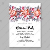 wedding photo -  Watercolor floral Christmas Party Invitation wreath Cotton flower red berry fir floral wreath