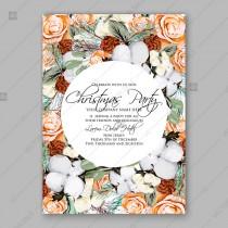 wedding photo -  Winter watercolor floral wreath illustration Christmas Party Invitation cotton peach rose fir pine cone greeting card