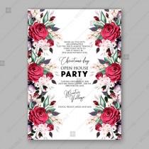 wedding photo -  Marsala peony invitation Merry Christmas Party Invitation botanical illustration