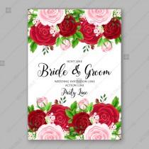 wedding photo -  Red Pink Rose wedding invitation vector card template Bridal shower invitation thank you card