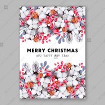 wedding photo -  Christmas party Invitation Winter holiday floral wreath fir peach rose misletoe pine cone cranberry fiesta