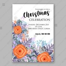 wedding photo -  Winter Holiday Party Invitation Floral Fir Peach rose vector Poster greeting card