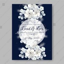 wedding photo -  White hydrangea on blue background vector floral card for wedding invitation template floral illustration