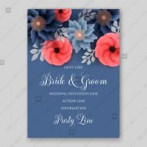 wedding photo -  Paper origami flowers red blue anemone peony poppy illustretion for wedding invitation baby shower invitation