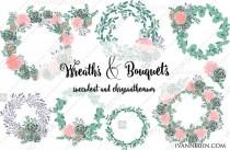 wedding photo -  13 Succulents peony png vector wreath clipart 4 card