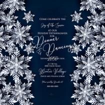 wedding photo -  Christmas Party Invitation Paper cut origami snowflake on navy blue background vector download