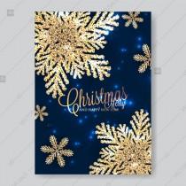 wedding photo -  Merry Christmas Party Invitation with gold snowflake and lights confetti aloha