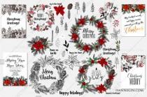 wedding photo -  Christmas wreath holiday vector clipart floral elements poinsettia fir pine 38 Christmas PNG clipart 4 card party invitation