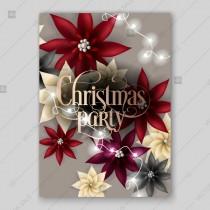 wedding photo -  Christmas party invitation with big paper vector origami flowers red poinsettia 3d