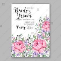 wedding photo -  Provence wedding invitation pink peony lavender vector floral background greeting card