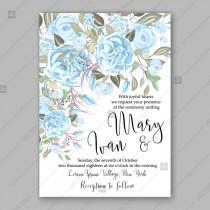 wedding photo -  Wedding invitation blue ranunculus peony brier rose vector floral background summer