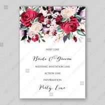 wedding photo -  Marsala Burgundy white rose peony greenery wedding invitation vector template