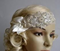 Petal Bandeau bridal headband, The Great Gatsby Headband, 1920s Headpiece, Flapper 1920's,Ivory petal rhinestone crystal headband, wedding photo - Petal Bandeau bridal headband, The Great Gatsby Headband, 1920s Headpiece, Flapper 1920's,Ivory petal rhinestone crystal headband,