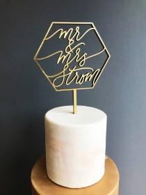 Custom Mr & Mrs Geometric Laser Cut Gold Modern Wedding Cake Topper - hand drawn and made of wood wedding photo - Custom Mr & Mrs Geometric Laser Cut Gold Modern Wedding Cake Topper - hand drawn and made of wood