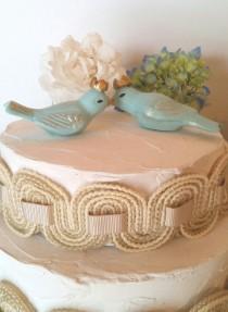 Wedding Cake Topper Robins Egg Blue Birds With Crowns Vintage Ceramic Home Decor Bird Home Decor wedding photo - Wedding Cake Topper Robins Egg Blue Birds With Crowns Vintage Ceramic Home Decor Bird Home Decor
