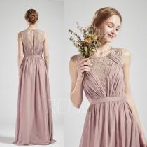 Rose Gray Chiffon Bridesmaid Dress,Ruched Boat Neck Wedding Dress,Illusion Lace Long Prom Dress,Key Hole Back A-Line Maxi Dress(H485) wedding photo - Rose Gray Chiffon Bridesmaid Dress,Ruched Boat Neck Wedding Dress,Illusion Lace Long Prom Dress,Key Hole Back A-Line Maxi Dress(H485)
