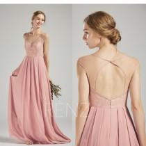 Bridesmaid Dress Dusty Rose Chiffon Dress Wedding Dress,Cap Sleeve Maxi Dress,Lace Illusion Open Back Party Dress,V Neck Evening Dress(H576) wedding photo - Bridesmaid Dress Dusty Rose Chiffon Dress Wedding Dress,Cap Sleeve Maxi Dress,Lace Illusion Open Back Party Dress,V Neck Evening Dress(H576)
