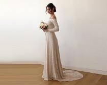 Maxi Dress, Lace Maxi Dress, Off Shoulder Maxi Dress, Maxi Dress With Train, Lace Champagne Maxi Dress 1148 wedding photo - Maxi Dress, Lace Maxi Dress, Off Shoulder Maxi Dress, Maxi Dress With Train, Lace Champagne Maxi Dress 1148