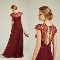 Party Dress Wine Chiffon Bridesmaid Dress,Wedding Dress,Cap Sleeves Sweetheart Maxi Dress,Illusion Lace Open Back A-line Evening Dress(L496) wedding photo - Party Dress Wine Chiffon Bridesmaid Dress,Wedding Dress,Cap Sleeves Sweetheart Maxi Dress,Illusion Lace Open Back A-line Evening Dress(L496)