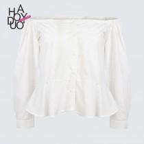 Sexy Bateau Summer Frilled Blouse - Bonny YZOZO Boutique Store wedding photo - Sexy Bateau Summer Frilled Blouse - Bonny YZOZO Boutique Store