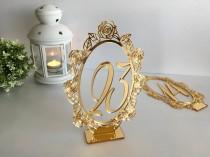 Gold Wedding Table Numbers Oval Wedding Table Signs Centerpieces Shabby Chic Table Markers Stand Table Cards Acrylic Laser Cut Rose Flowers wedding photo - Gold Wedding Table Numbers Oval Wedding Table Signs Centerpieces Shabby Chic Table Markers Stand Table Cards Acrylic Laser Cut Rose Flowers
