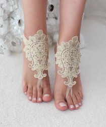 wedding photo -  Gold lace barefoot sandals wedding barefoot Flexible wrist lace sandals Beach wedding barefoot sandals beach Wedding sandals Bridal