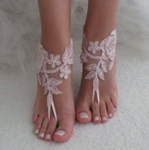 wedding photo -  Blush barefoot sandals, Lace barefoot sandals, Wedding anklet, Beach wedding barefoot sandals, Bridal sandals, Bridesmaid gift, Beach Shoes