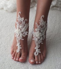 wedding photo -  EXPRESS SHIP Beach Wedding Barefoot Sandals ivory lace barefoot sandals beach shoes Bridesmaid Gift Bridal Accessories Bridal Anklets