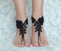 wedding photo -  black and ivory french lace gothic barefoot sandals wedding prom party steampunk burlesque vampire bangle beach anklets bridal Shoes footles