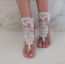wedding photo -  Ivory barefoot sandals, Bridal shoes, Lace sandals, Wedding anklet, Beach wedding lace sandals, Bridesmaid gift, Beach Shoes