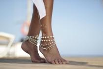 wedding photo - Ivy white or ivory pearls beach wedding barefoot sandals, bangle,cuff, wedding anklet,barefoot sandal,ankle cuff,boho sandal