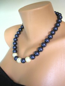 wedding photo -  Navy Blue Theresa May Pearl Necklace, SWAROVSKI Elements, Dark Blue Chunky Pearls, Navy Blue Jewelry, Mother of the Bride, Blue Wedding