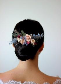 Blue peach flower comb Floral headpiece Bridal comb Flower accessories Bridesmaid comb Hair clip Wedding hair piece Outdoor wedding wedding photo - Blue peach flower comb Floral headpiece Bridal comb Flower accessories Bridesmaid comb Hair clip Wedding hair piece Outdoor wedding