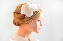 White fascinator with birdcage veil Birdcage veil fascinator Bridal veil clip Wedding fascinator Wedding hair accessories Hair pin wedding photo - White fascinator with birdcage veil Birdcage veil fascinator Bridal veil clip Wedding fascinator Wedding hair accessories Hair pin