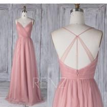 Bridesmaid Dress Dusty Pink Tulle Dress,Wedding Dress,Spaghetti Strap Prom Dress,Ruched V Neck Low Back Party Dress,A-Line Maxi Dress(HS517) wedding photo - Bridesmaid Dress Dusty Pink Tulle Dress,Wedding Dress,Spaghetti Strap Prom Dress,Ruched V Neck Low Back Party Dress,A-Line Maxi Dress(HS517)