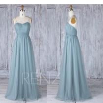 Bridesmaid Dress Dusty Blue Tulle Maxi Dress,Sweetheart Ruched Prom Dress,Beaded Criss Cross Spaghetti Straps Ball Gown Wedding Dress(LS353) wedding photo - Bridesmaid Dress Dusty Blue Tulle Maxi Dress,Sweetheart Ruched Prom Dress,Beaded Criss Cross Spaghetti Straps Ball Gown Wedding Dress(LS353)