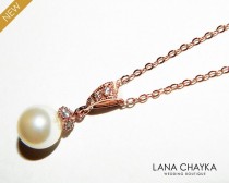 Ivory Pearl Rose Gold Bridal Necklace Swarovski 8mm Pearl Drop Necklace Wedding Rose Gold Pearl Necklace Bridal Jewelry Wedding Necklaces wedding photo - Ivory Pearl Rose Gold Bridal Necklace Swarovski 8mm Pearl Drop Necklace Wedding Rose Gold Pearl Necklace Bridal Jewelry Wedding Necklaces