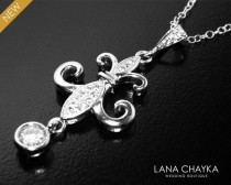 Fleur-De-Lis Necklace, Fleur De Lis French Pendant, Silver Fleur-De-Lis Wedding Necklace, Fleu De Lis Jewelry, French Lily Bridal Necklace wedding photo - Fleur-De-Lis Necklace, Fleur De Lis French Pendant, Silver Fleur-De-Lis Wedding Necklace, Fleu De Lis Jewelry, French Lily Bridal Necklace