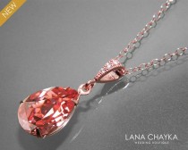 Rose Peach Rose Gold Necklace, Swarovski Rose Peach Teardrop Necklace, Wedding Bridal Rose Peach Jewelry, Prom Necklace, Bridesmaids Jewelry wedding photo - Rose Peach Rose Gold Necklace, Swarovski Rose Peach Teardrop Necklace, Wedding Bridal Rose Peach Jewelry, Prom Necklace, Bridesmaids Jewelry