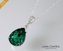 Emerald Crystal Necklace, Swarovski Emerald Teardrop Silver Necklace, Wedding Bridal Bridesmaids Green Jewelry, Emerald Rhinestone Pendant wedding photo - Emerald Crystal Necklace, Swarovski Emerald Teardrop Silver Necklace, Wedding Bridal Bridesmaids Green Jewelry, Emerald Rhinestone Pendant