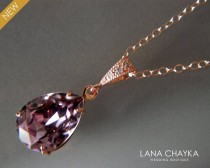 Antique Pink Rose Gold Crystal Necklace Swarovski Rhinestone Teardrop Necklace Purple Rose Gold Necklace Wedding Jewelry Bridesmaid Jewelry wedding photo - Antique Pink Rose Gold Crystal Necklace Swarovski Rhinestone Teardrop Necklace Purple Rose Gold Necklace Wedding Jewelry Bridesmaid Jewelry