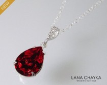 Red Crystal Necklace, Swarovski Siam Dark Red Rhinestone Necklace, Red Silver Teardrop Bridal Necklace, Wedding Bridesmaids Red Jewelry wedding photo - Red Crystal Necklace, Swarovski Siam Dark Red Rhinestone Necklace, Red Silver Teardrop Bridal Necklace, Wedding Bridesmaids Red Jewelry