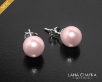 Blush Pink Pearl Stud Earrings, Swarovski 8mm Rosaline Pearl Wedding Earrings, 925 Sterling Silver Pink Pearl Studs, Pink Bridesmaid Earring wedding photo - Blush Pink Pearl Stud Earrings, Swarovski 8mm Rosaline Pearl Wedding Earrings, 925 Sterling Silver Pink Pearl Studs, Pink Bridesmaid Earring