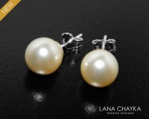 Bridal Pearl Stud Earrings Swarovski 8mm Ivory Pearl Wedding Earrings 925 Sterling Silver Pearl Studs Bridesmaid Earrings Prom Pearl Jewelry wedding photo - Bridal Pearl Stud Earrings Swarovski 8mm Ivory Pearl Wedding Earrings 925 Sterling Silver Pearl Studs Bridesmaid Earrings Prom Pearl Jewelry